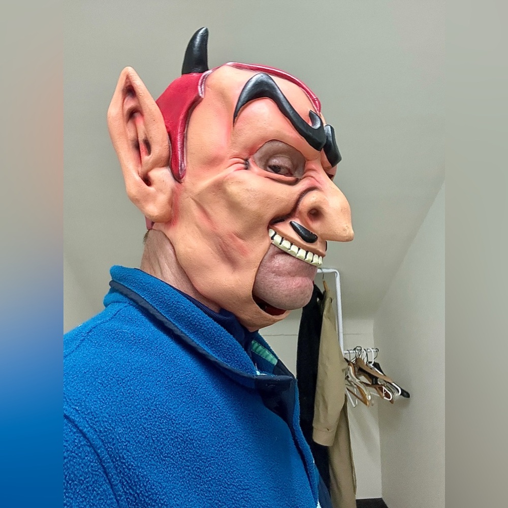 Vintage Lucifer Costume Horned Horny Devil Satan Rubber Adult Size Mask